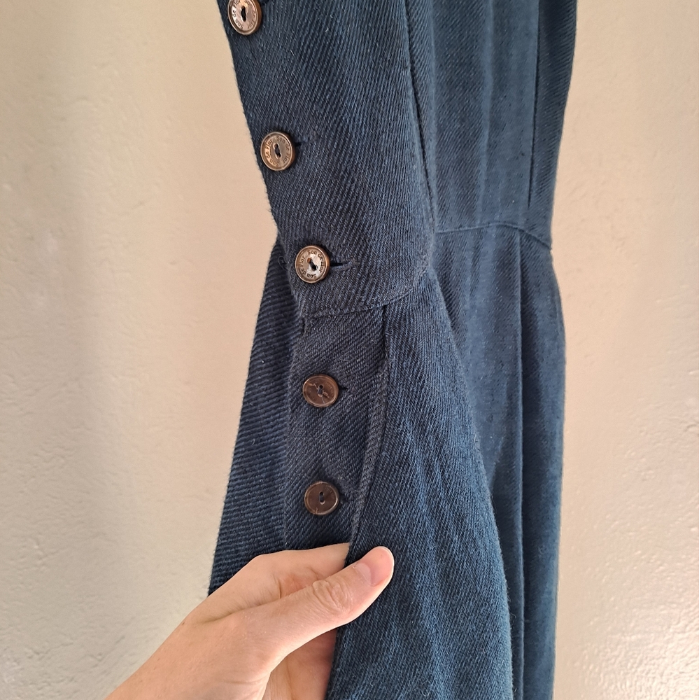 Son de Flor Pinafore Dress in Navy Twill Linen - Picture 2 of 9